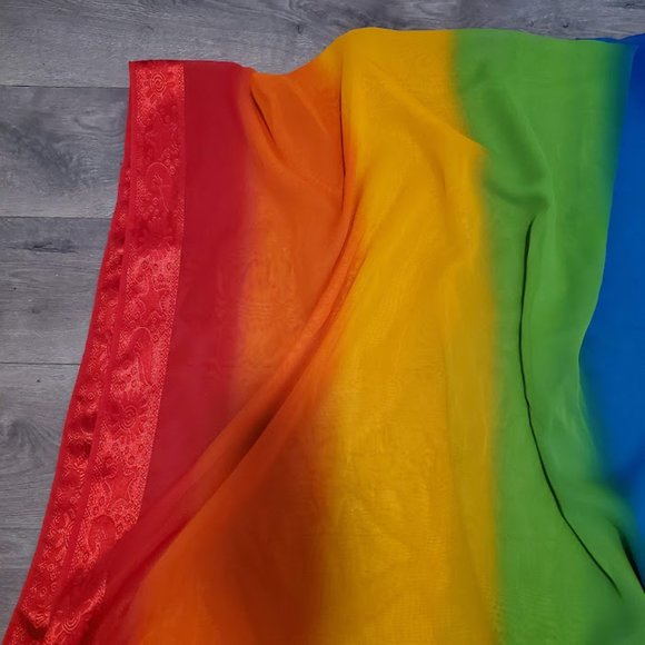 Rima Rainbow Bright Multicolor Pareo Sarong Beach Cover Up Wrap Pride Fringe - Picture 3 of 12